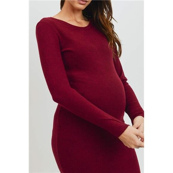 Women's Knit Ribbed Maternity Dress with Long Sleeve - Picture 7 of 7